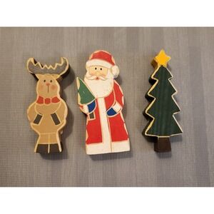 CVS Pharmacy 2009 Wooden Christmas Figures Santa Reindeer Tree Set of 3